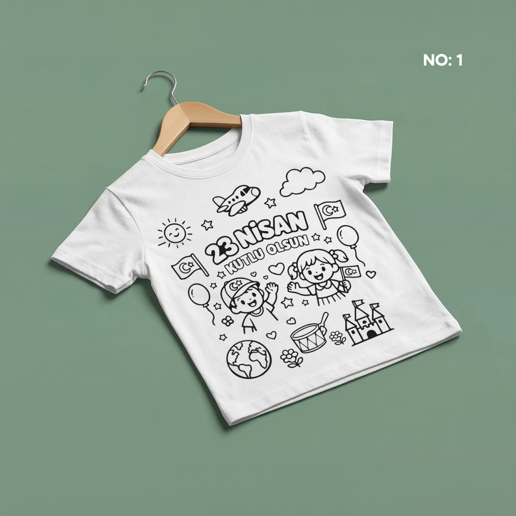 Boyanabilir 23 Nisan Tişört - NO: 1 - 23 Nisan Kutlu Olsun