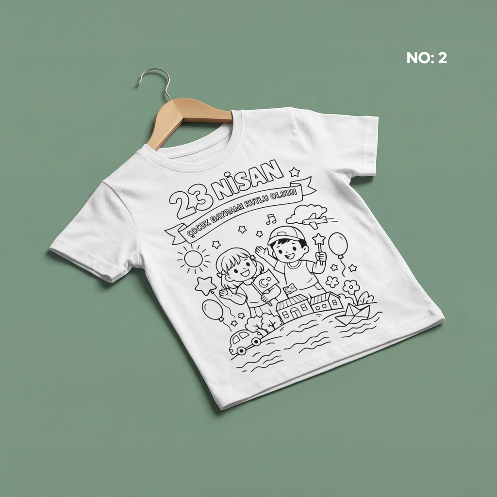Boyanabilir 23 Nisan Tişört - NO: 2 - Cocuk Bayrami Kutlu Olsun