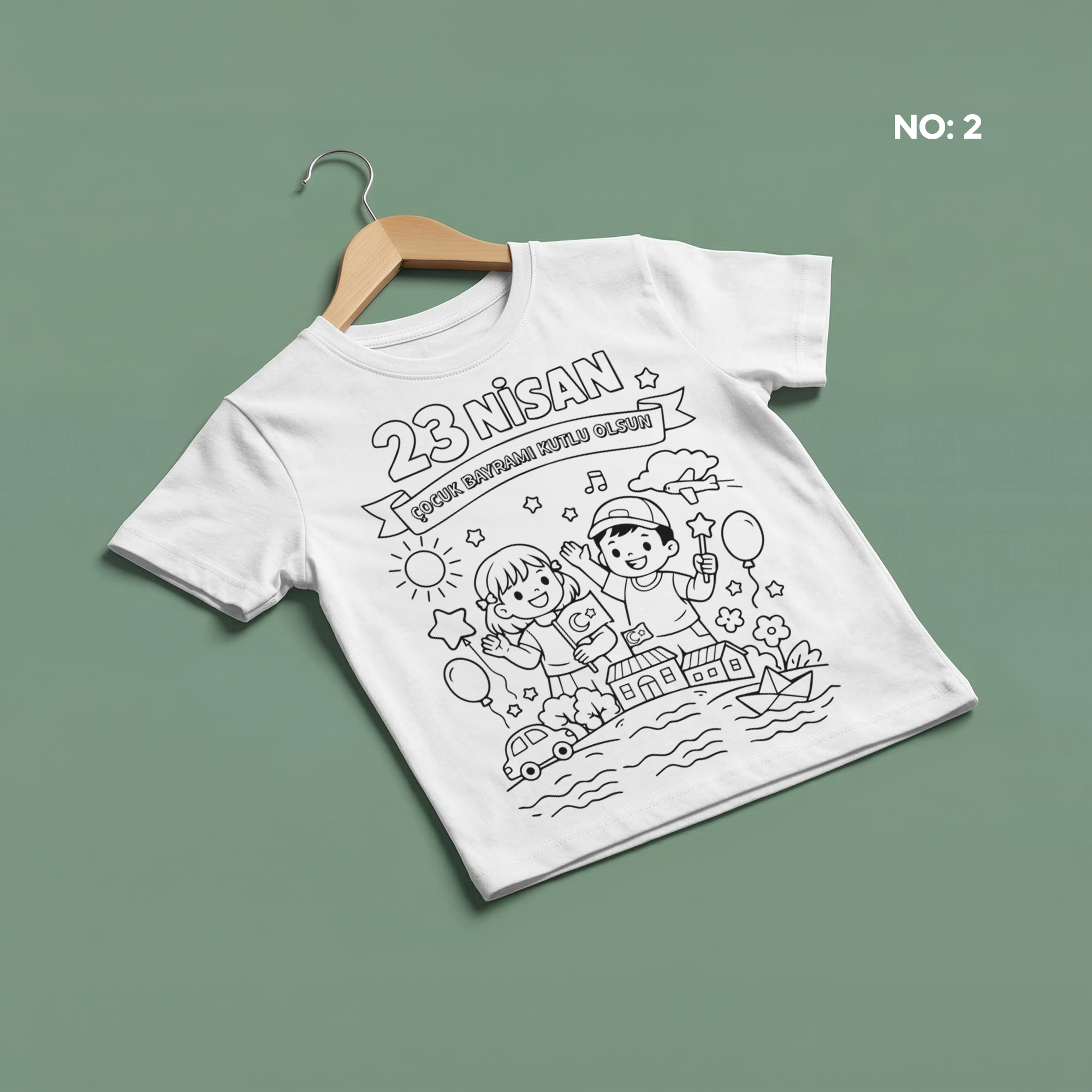 Boyanabilir 23 Nisan Tişört - NO: 2 - Cocuk Bayrami Kutlu Olsun