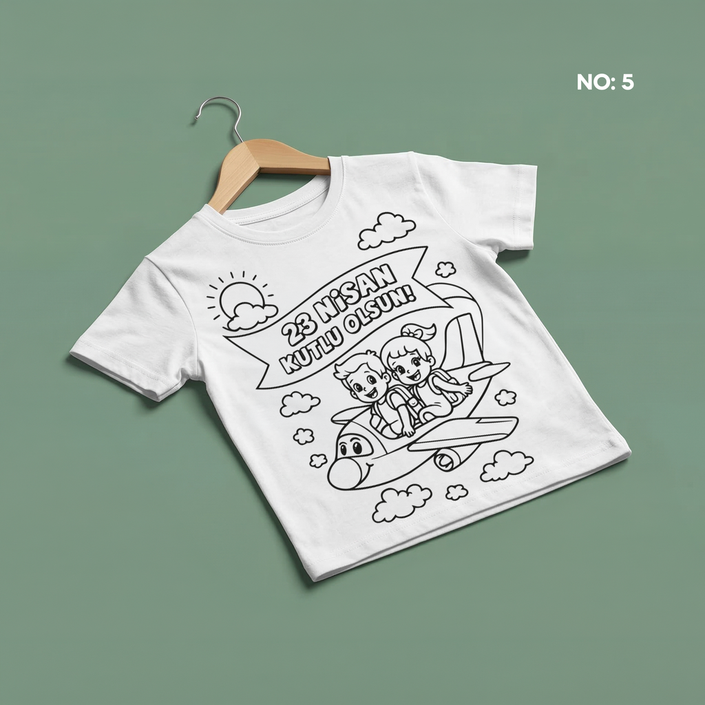 Boyanabilir 23 Nisan Tişört - NO: 5 - 23 Nisan Kutlu Olsun