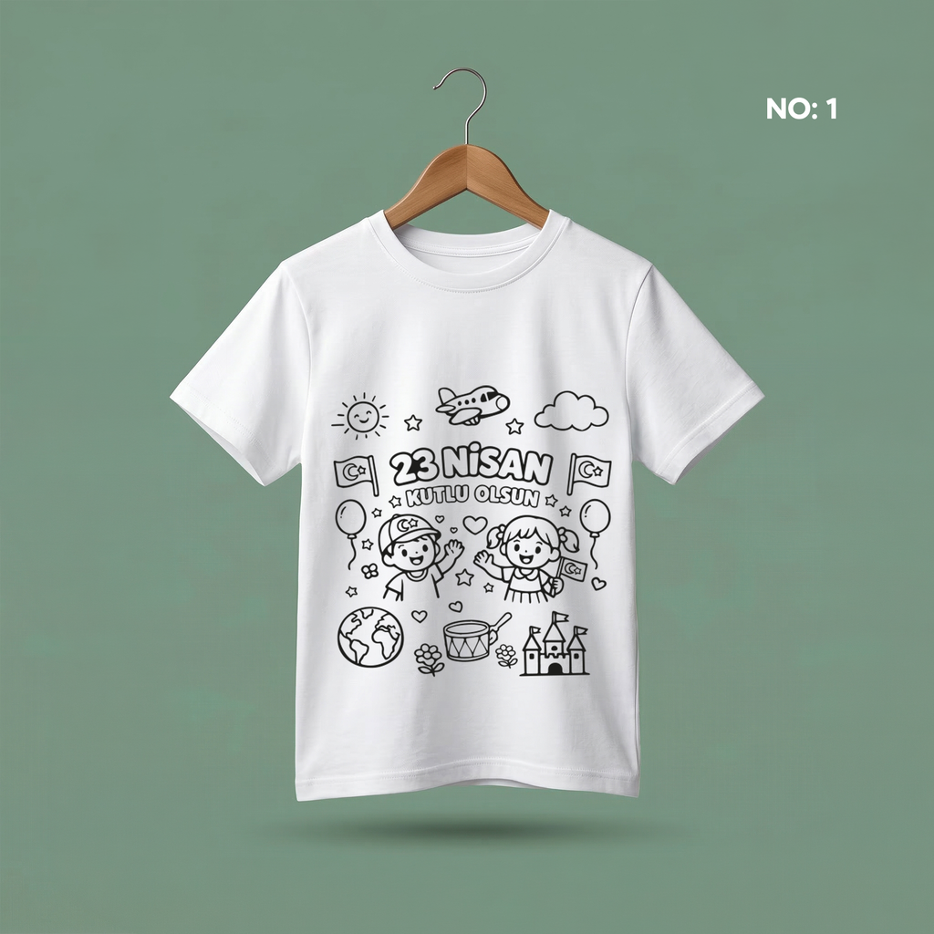 Boyanabilir 23 Nisan Tişört - NO: 1 - 23 Nisan Kutlu Olsun