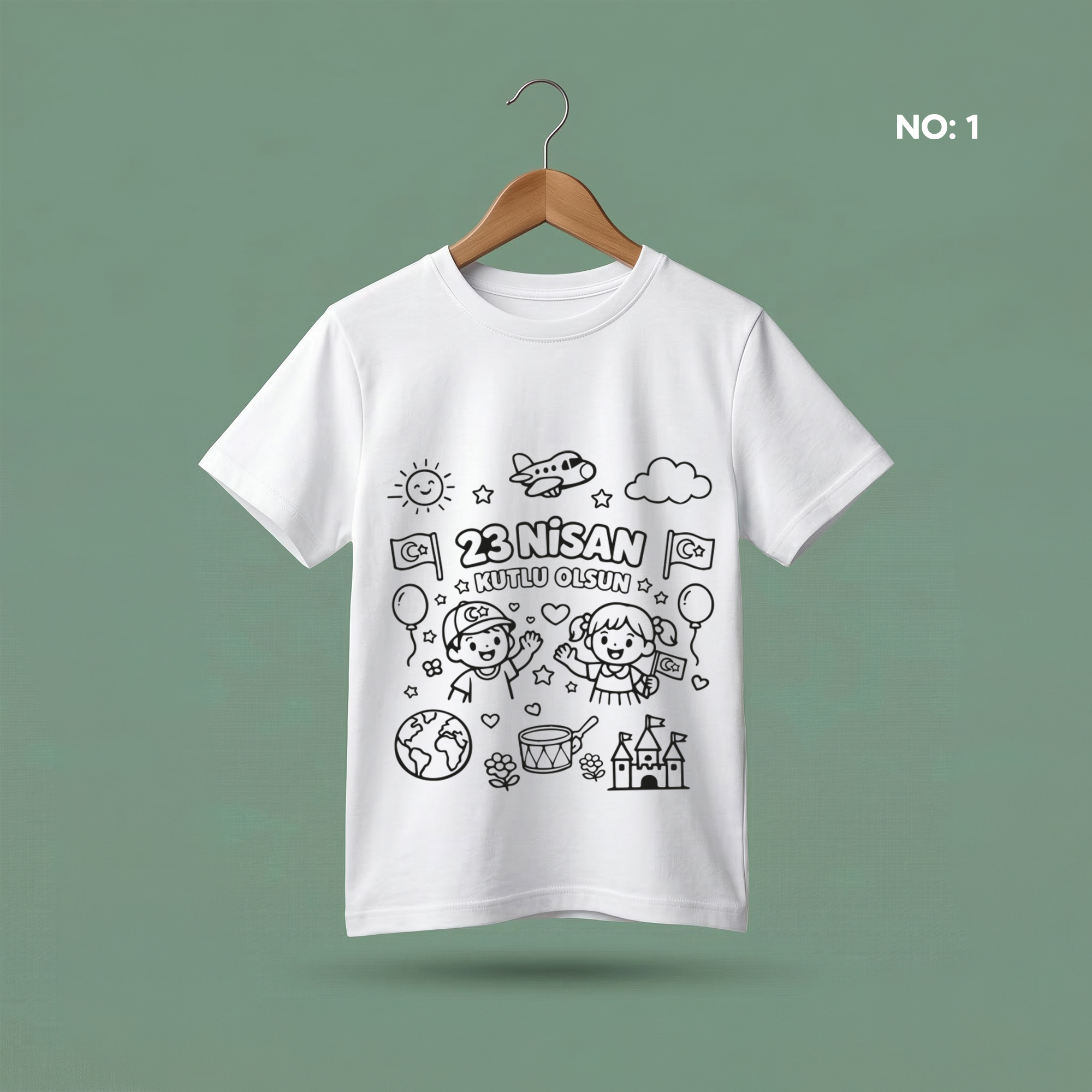 Boyanabilir 23 Nisan Tişört - NO: 1 - 23 Nisan Kutlu Olsun