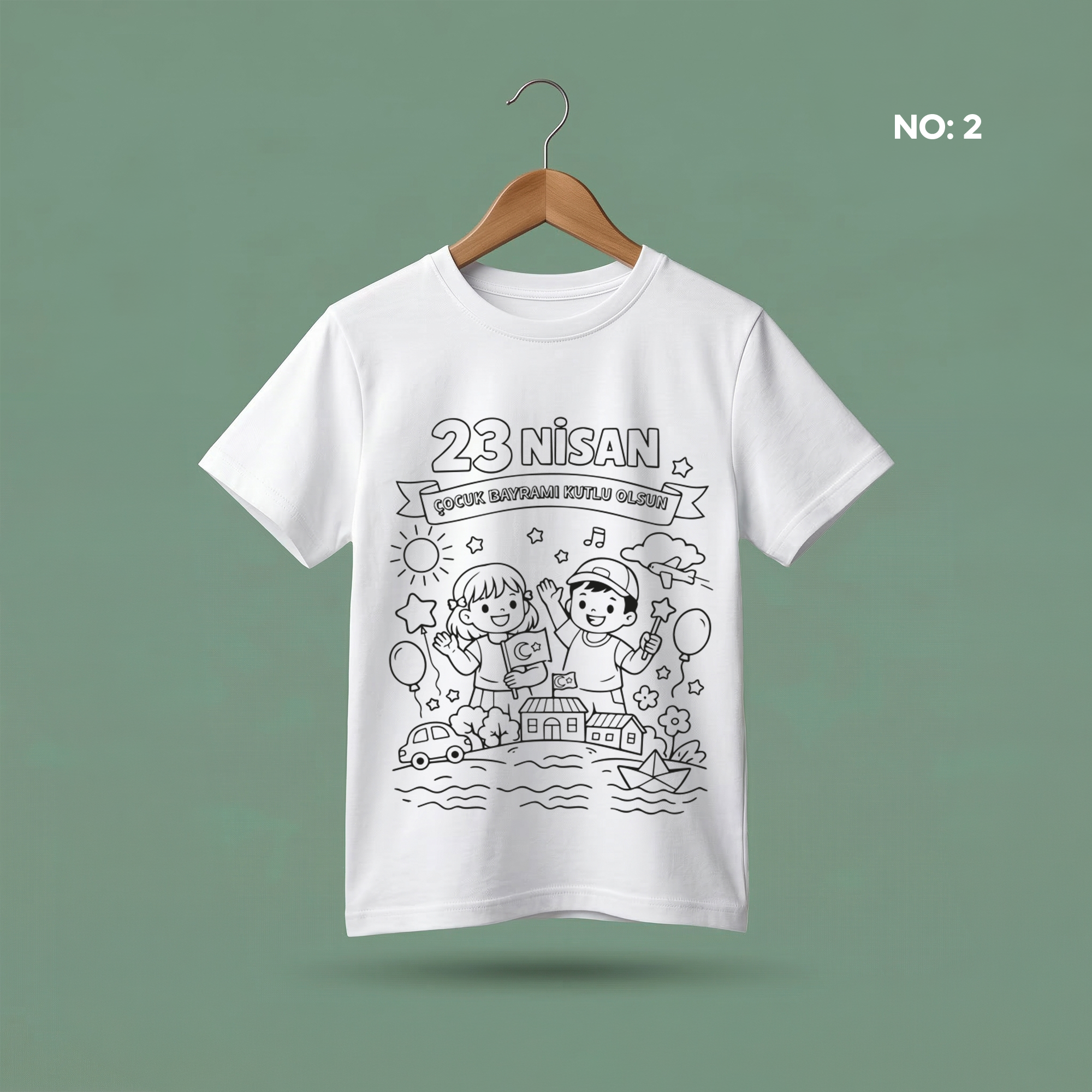 Boyanabilir 23 Nisan Tişört - NO: 2 - Cocuk Bayrami Kutlu Olsun