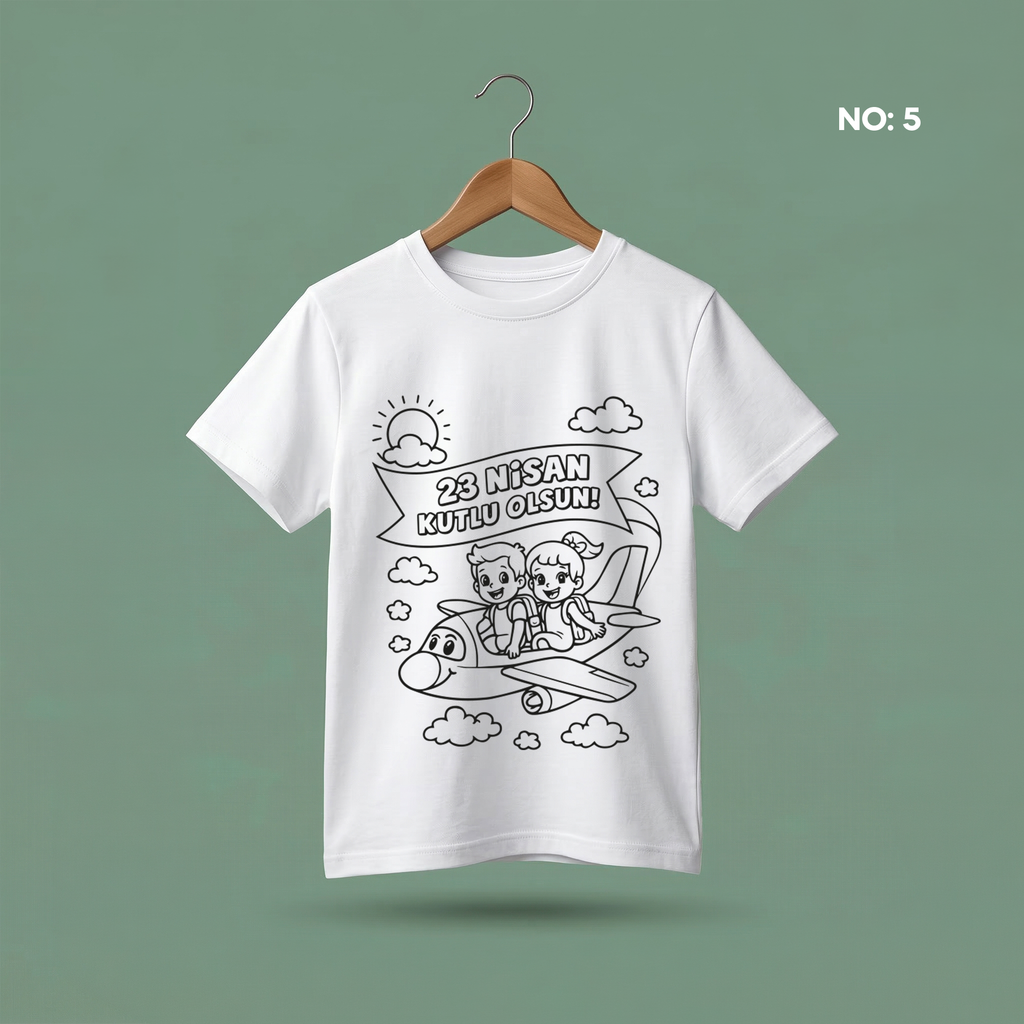 Boyanabilir 23 Nisan Tişört - NO: 5 - 23 Nisan Kutlu Olsun