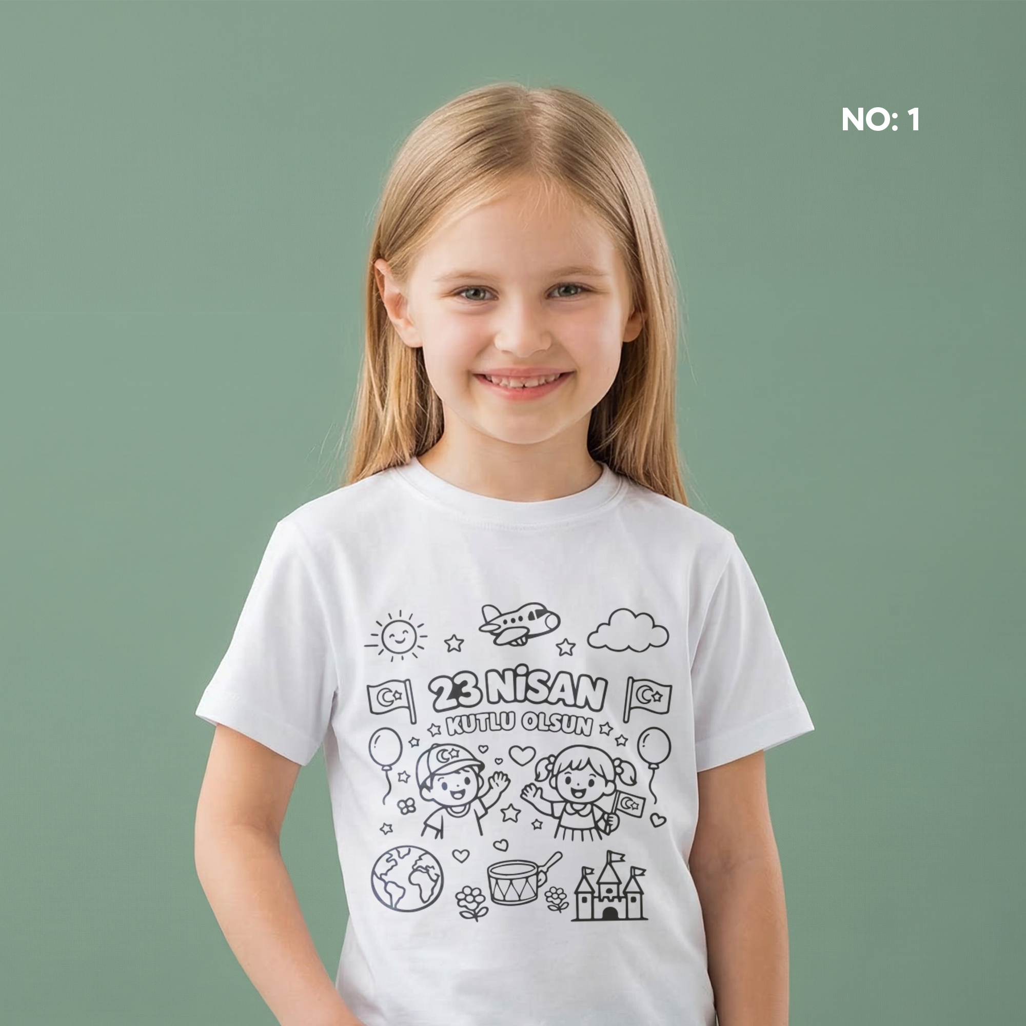 Boyanabilir 23 Nisan Tişört - NO: 1 - 23 Nisan Kutlu Olsun