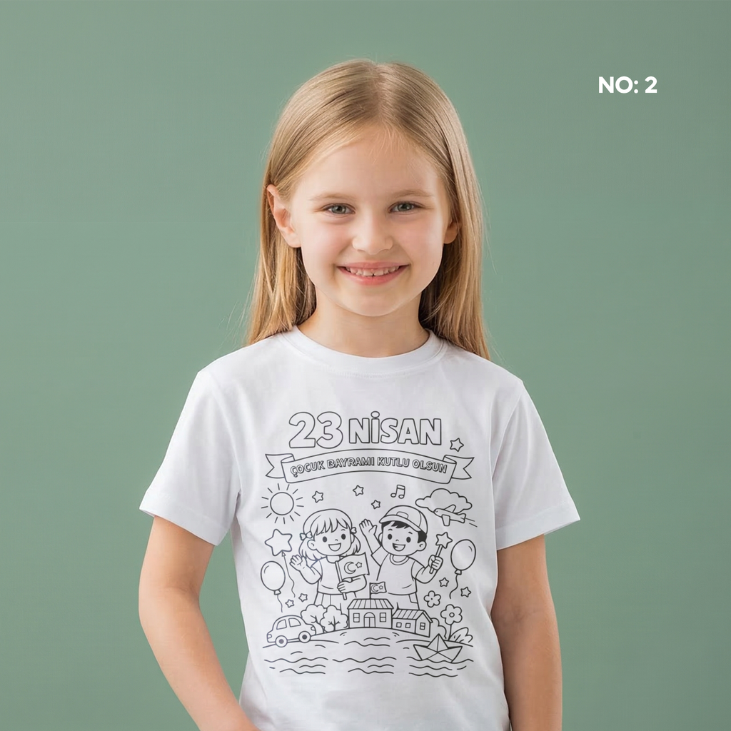 Boyanabilir 23 Nisan Tişört - NO: 2 - Cocuk Bayrami Kutlu Olsun