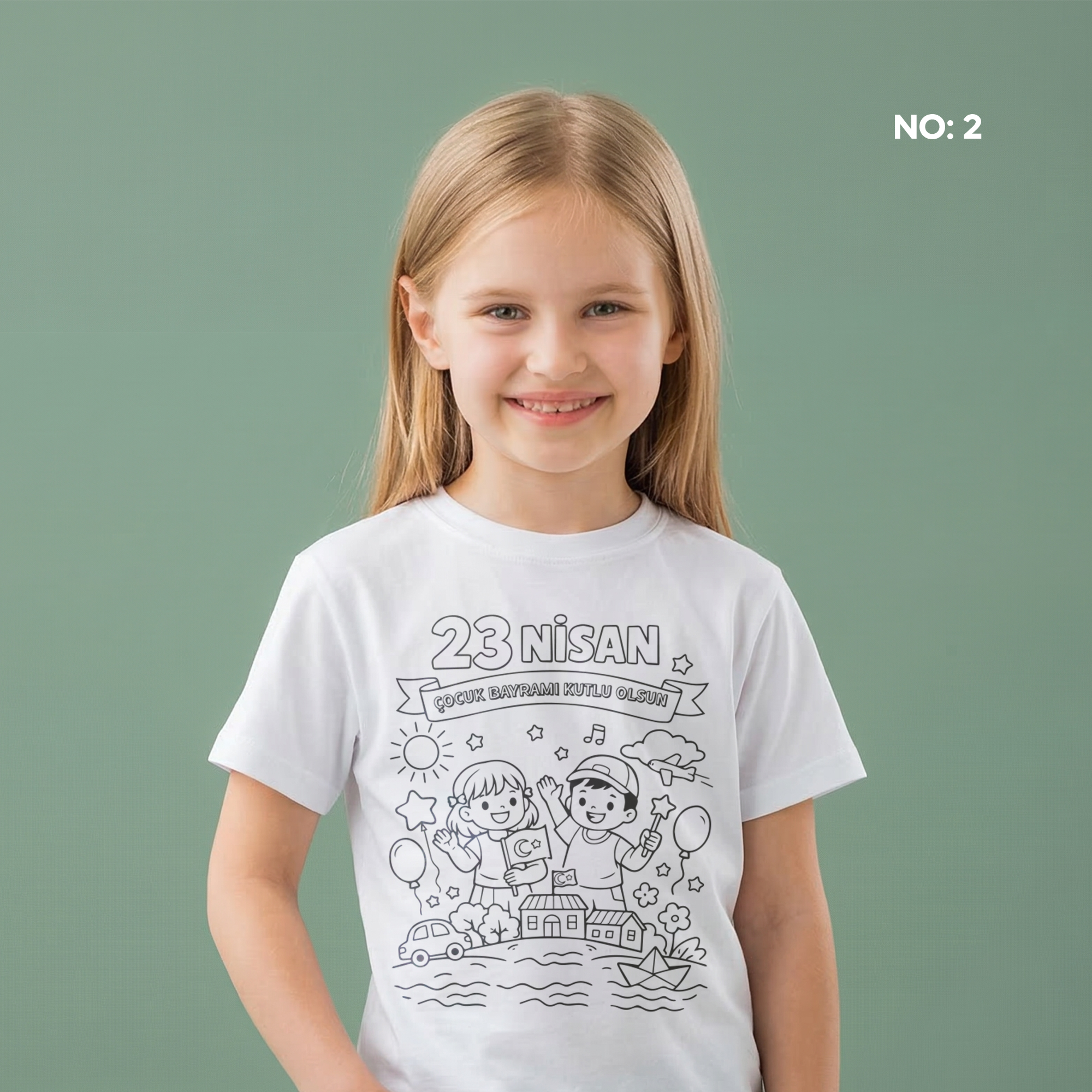 Boyanabilir 23 Nisan Tişört - NO: 2 - Cocuk Bayrami Kutlu Olsun