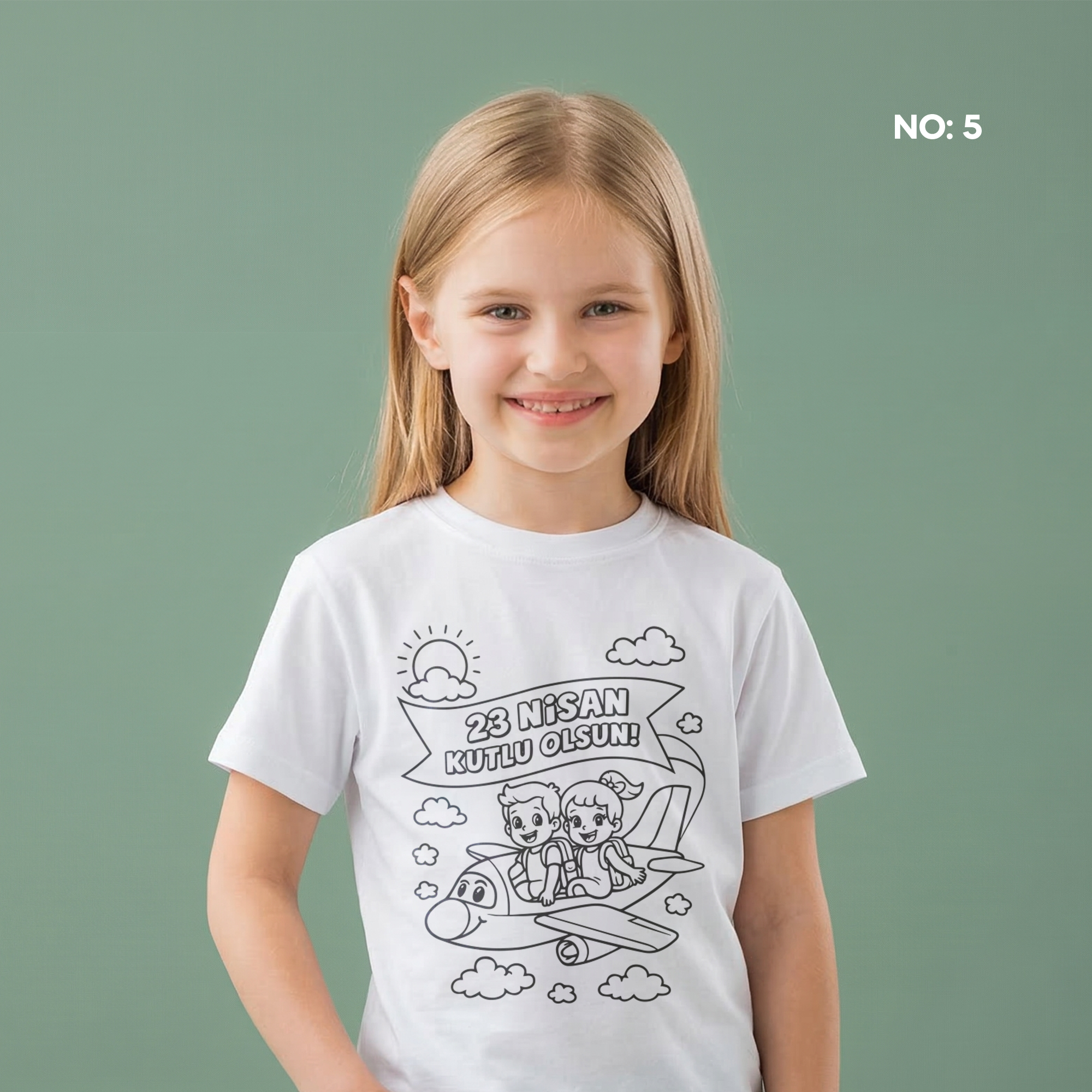 Boyanabilir 23 Nisan Tişört - NO: 5 - 23 Nisan Kutlu Olsun