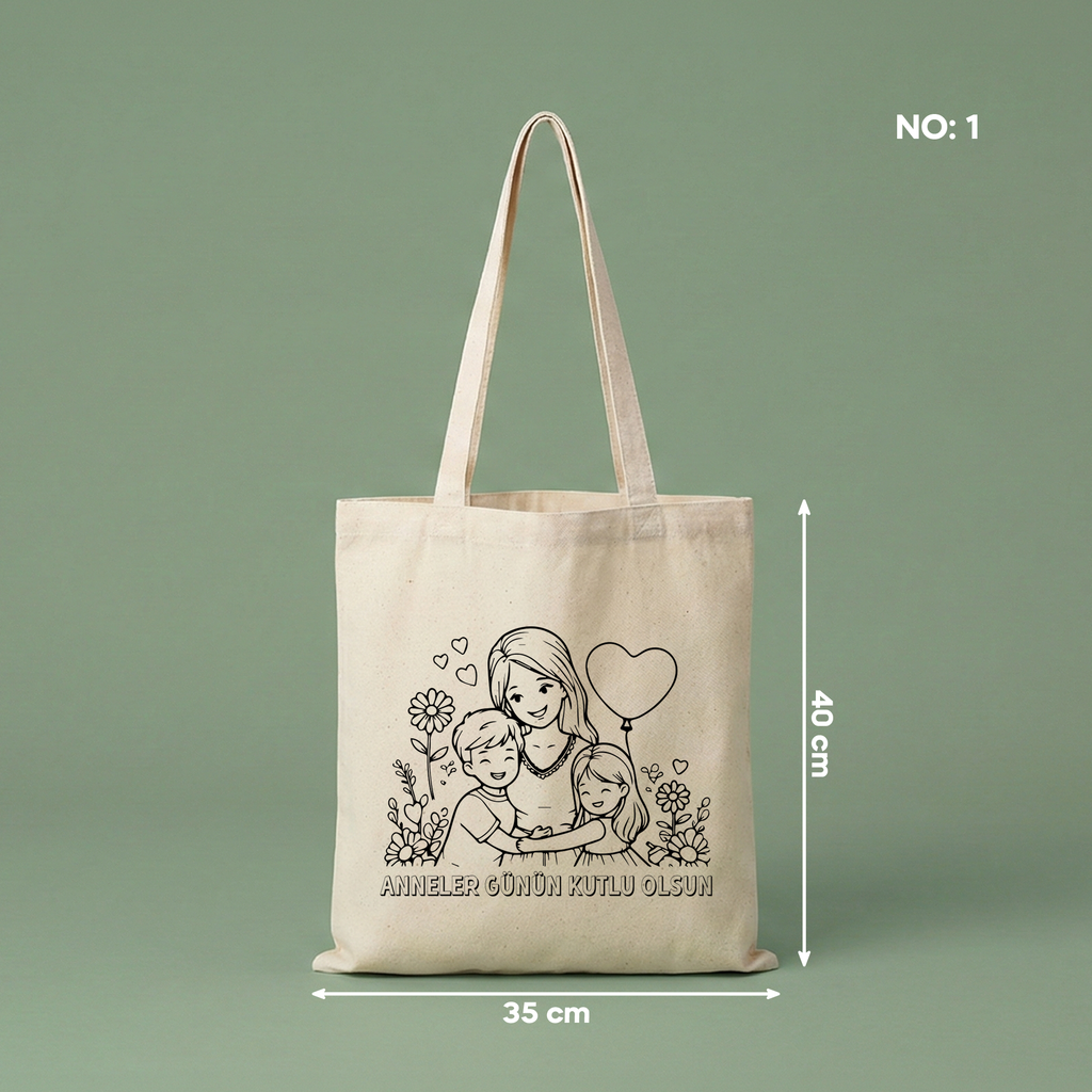 Boyanabilir Anneler Günü Çantası - NO: 1 — "Anneler Günün Kutlu Olsun" Tasarımı