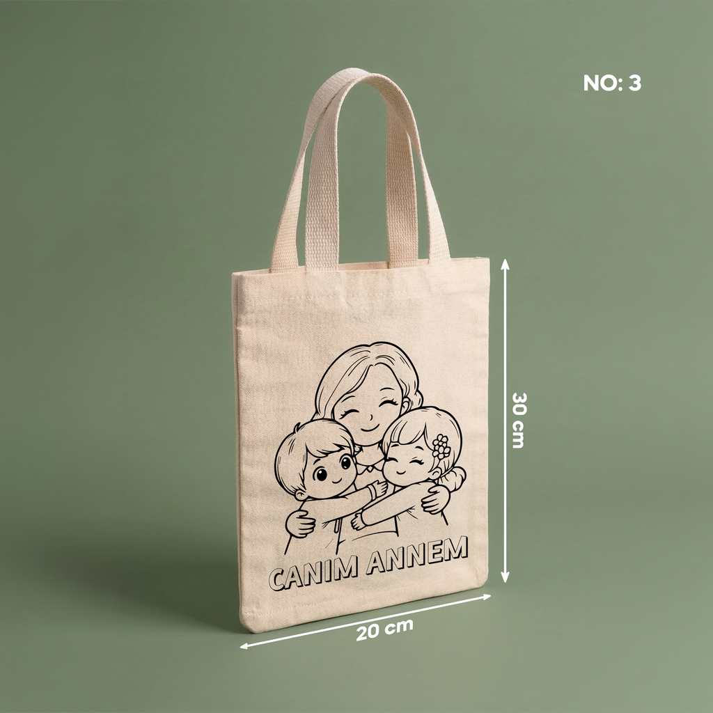 Boyanabilir Anneler Günü Çantası - NO: 3 — "Canım Annem" Anne & Çocuklar Sarılma Tasarımı