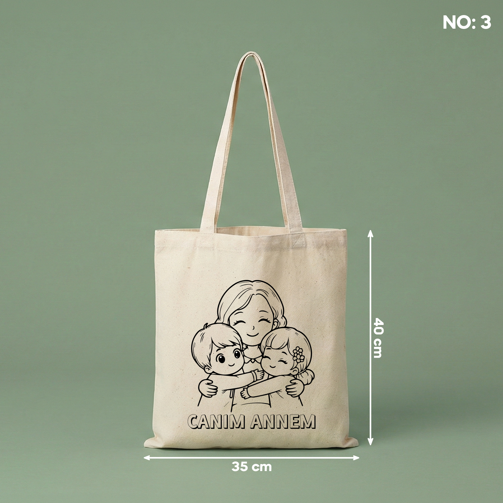 Boyanabilir Anneler Günü Çantası - NO: 3 — "Canım Annem" Anne & Çocuklar Sarılma Tasarımı