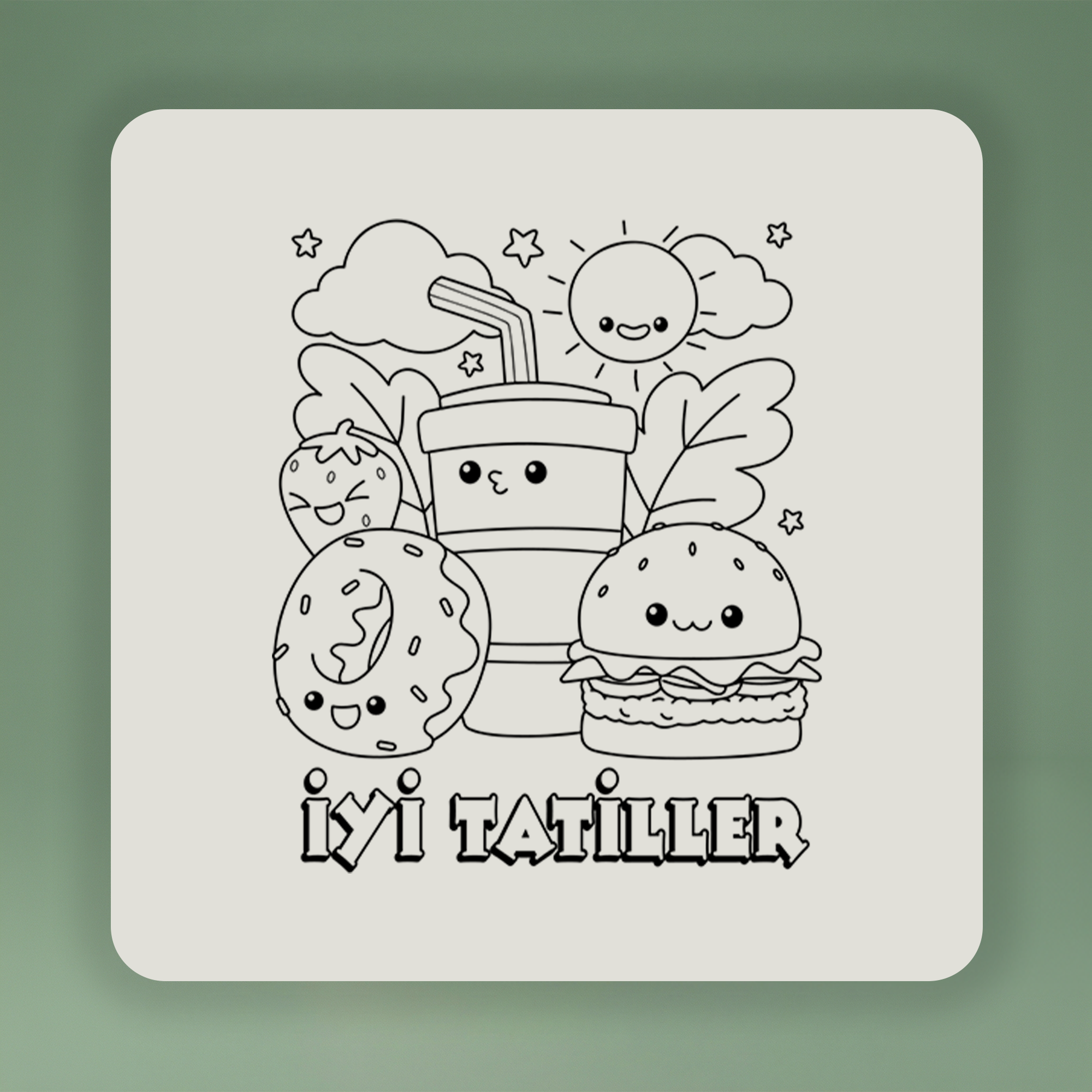 Boyanabilir İyi Tatiller Çanta - Kawaii Yiyecekler - No:7