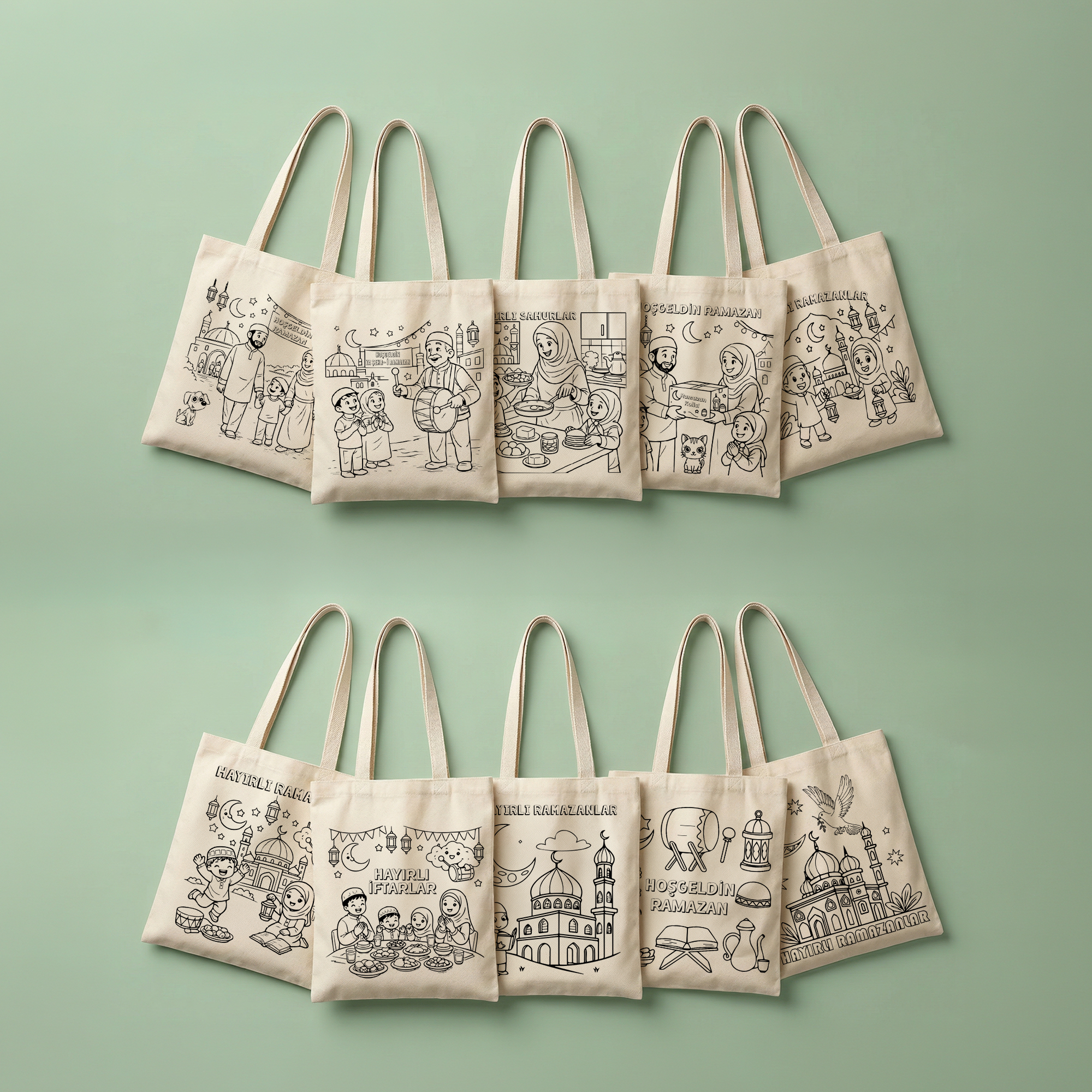 Boyanabilir Ramazan Çantası (20x30cm) - 10 Farklı Tasarım (toplam 10 adet)