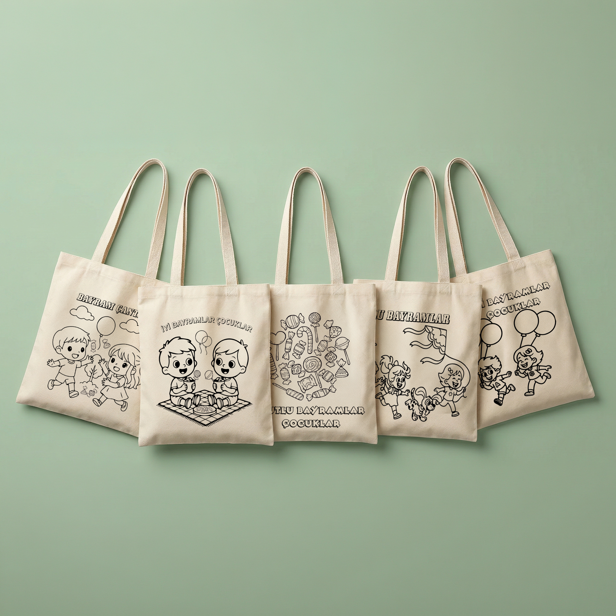 Boyanabilir Bayram Çantası (20x30cm) - 5 Farklı Tasarım (toplam 10 adet)