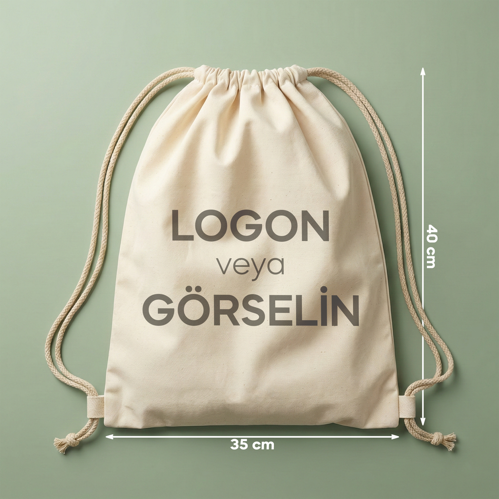 Büzgülü Ham Bez Çanta (Özelleştirilebilir) - 35x40 cm